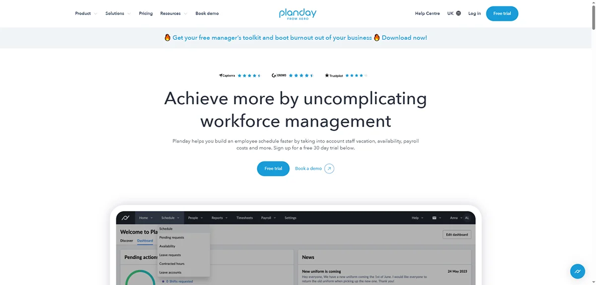 Planday main page