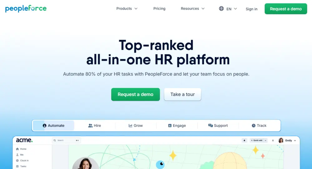 Peopleforce homepage screenshot