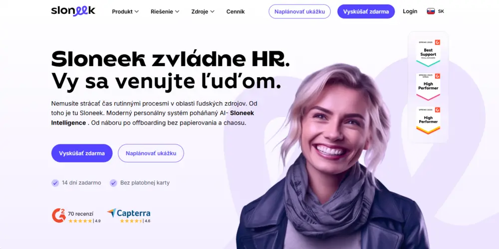 Domovská stránka HR nástroja Sloneek pro Slovensko